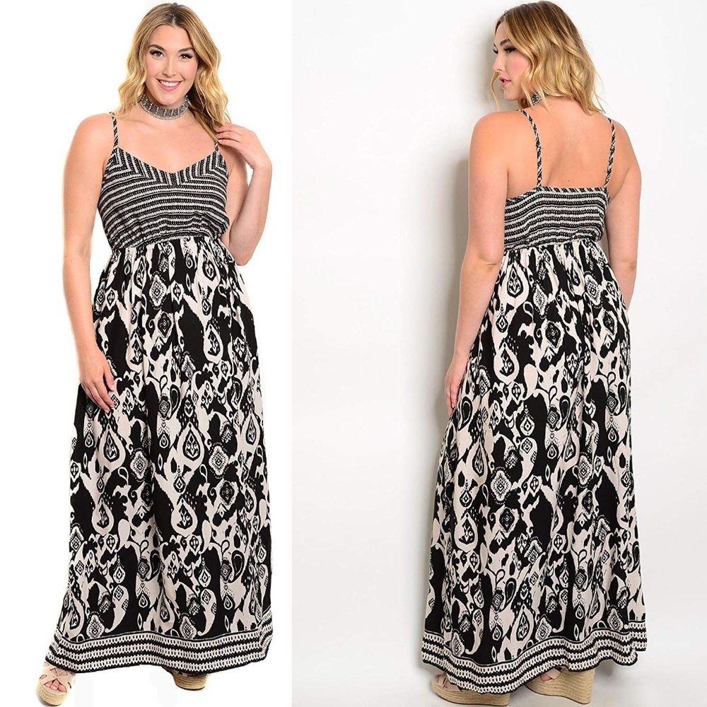 Plus Size Abstract Floral Stripe Fashion Maxi NEW